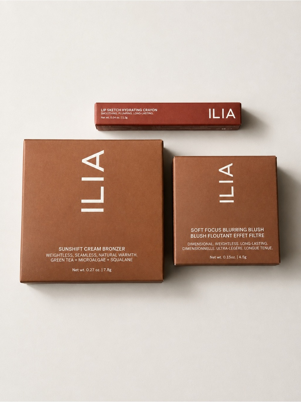 ILIA Warm Brown Bronzer, Blush & Lip Crayon Trio